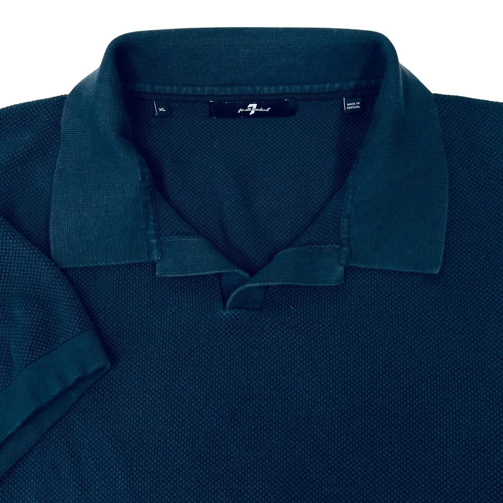 7 For All Mankind Johnny Collar Polo Shirt Mens XL Black Waffle Knit Sweater